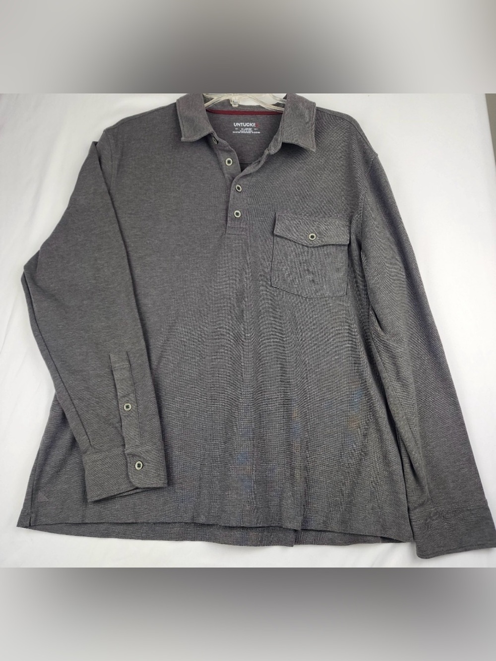 Untuckit Gray Men's Regular Fit Long Sleeve Polo Shirt XL Excellent